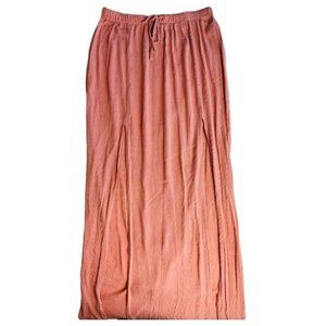 Long Coral-Pink Skirt with Asymmetrical Slit